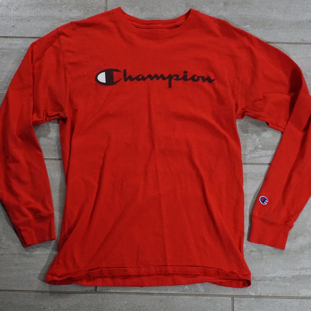 Champion Heritage Script Long Sleeve T-Shirt for Men, Red Medium